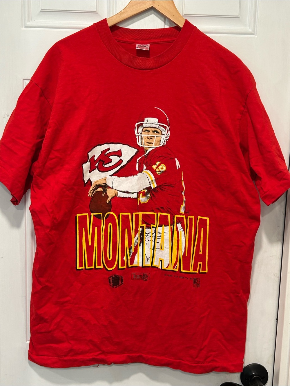 Vintage 1993 Joe Montana Kansas City Chiefs T Shirt XL Fruit of the Loom USA